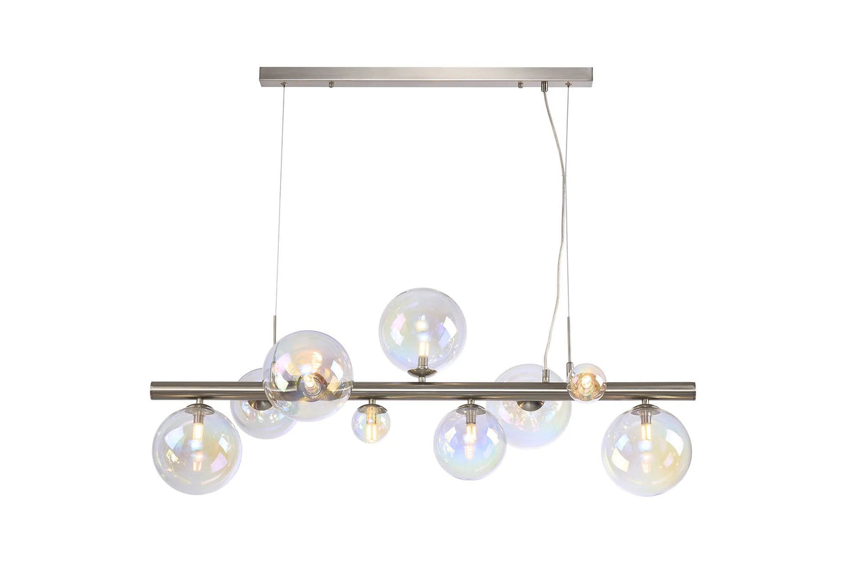 Ferguson Linear Pendant, 9 x G9, Satin Nickel, Iridescent Plated Glass