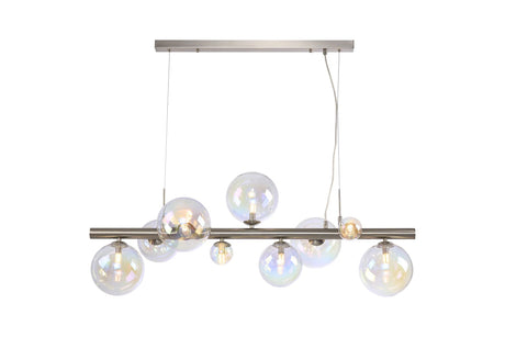 Ferguson Linear Pendant, 9 x G9, Satin Nickel, Iridescent Plated Glass
