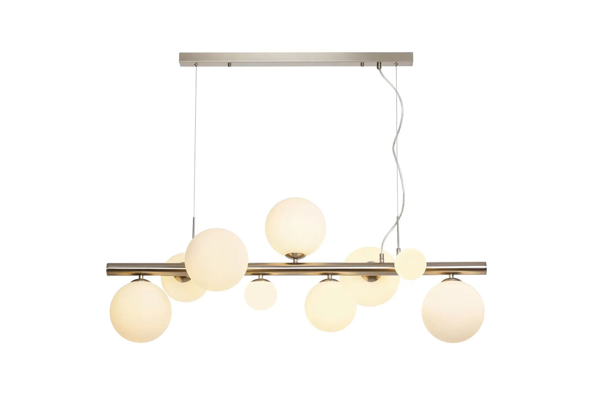Ferguson Linear Pendant, 9 x G9, Satin Nickel, Opal Glass