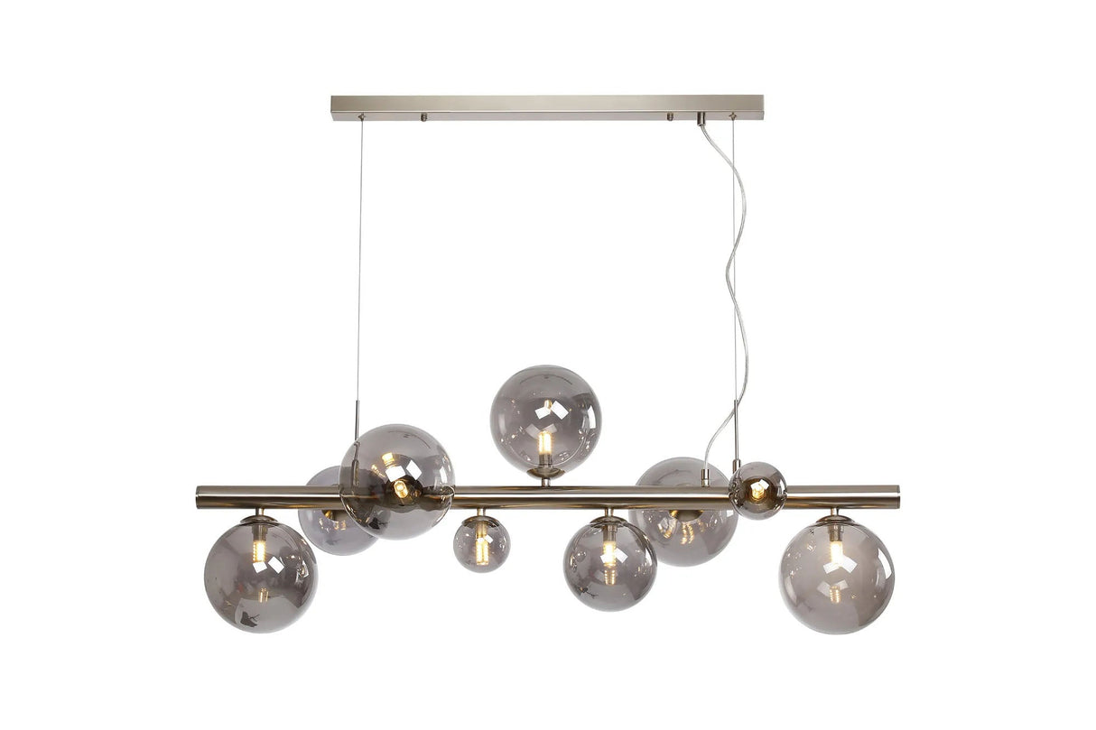 Ferguson Linear Pendant, 9 x G9, Satin Nickel, Smoke Plated Glass