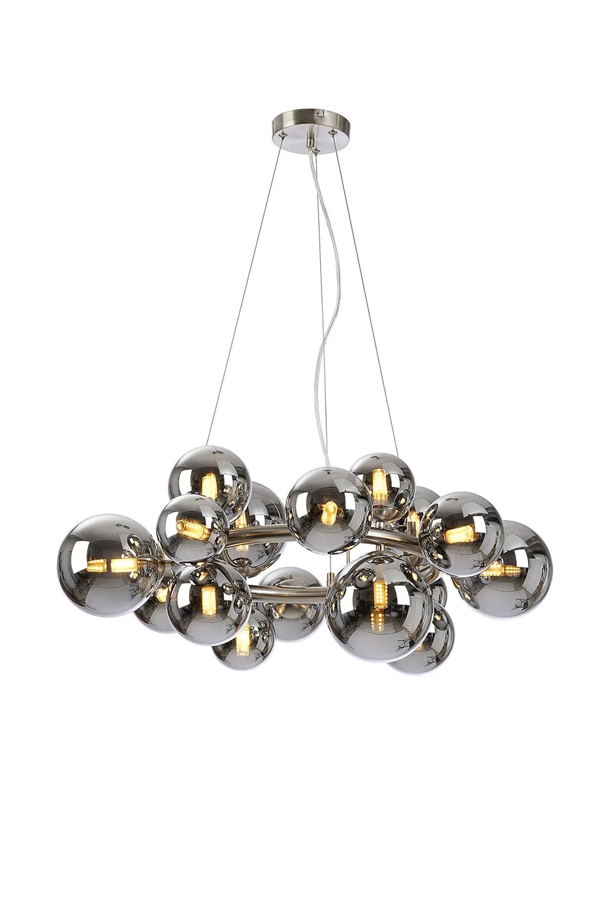 Ferguson Circular Pendant, 16 x G9, Satin Nickel, Chrome Plated Glass