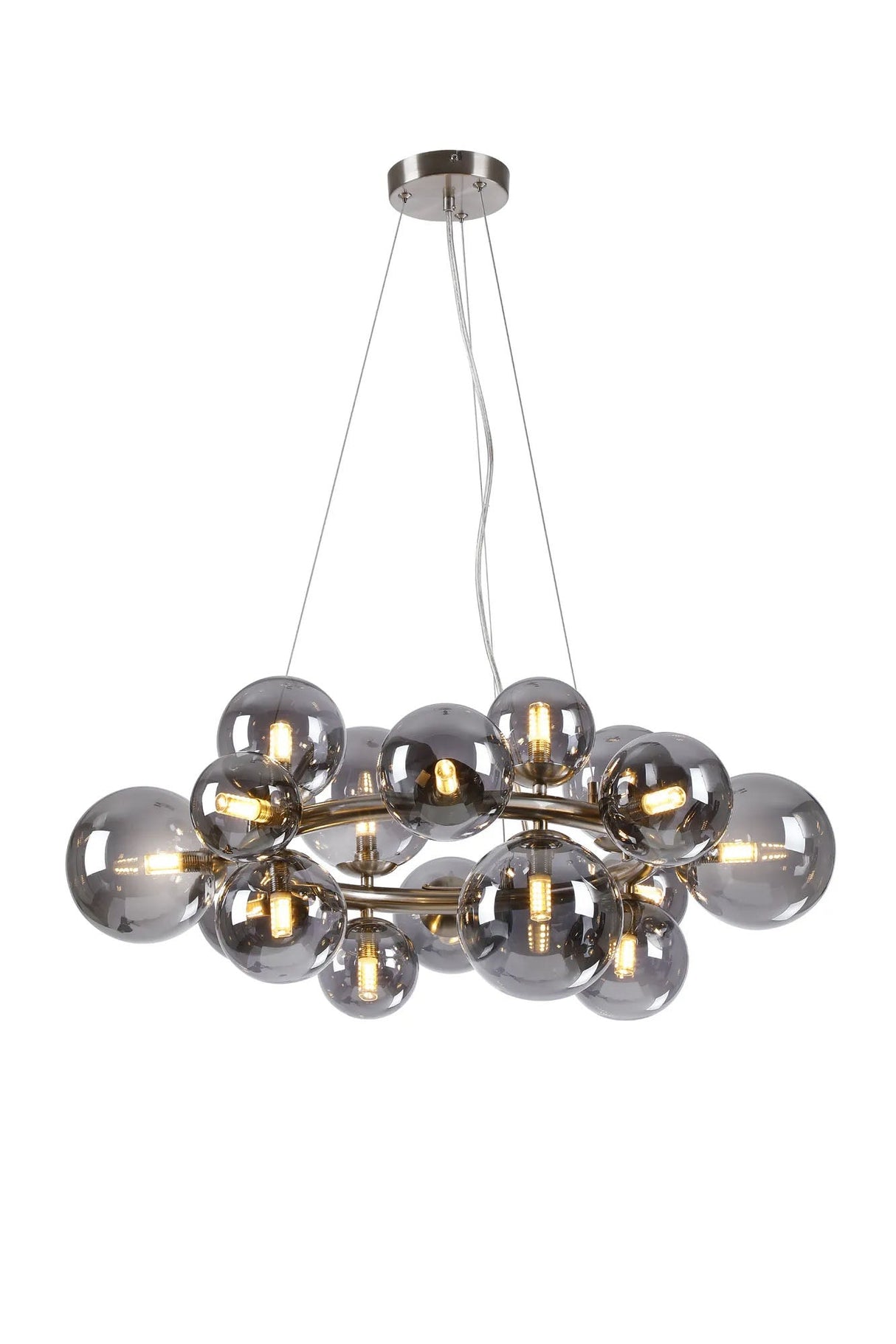 Ferguson Circular Pendant, 16 x G9, Satin Nickel, Smoke Plated Glass