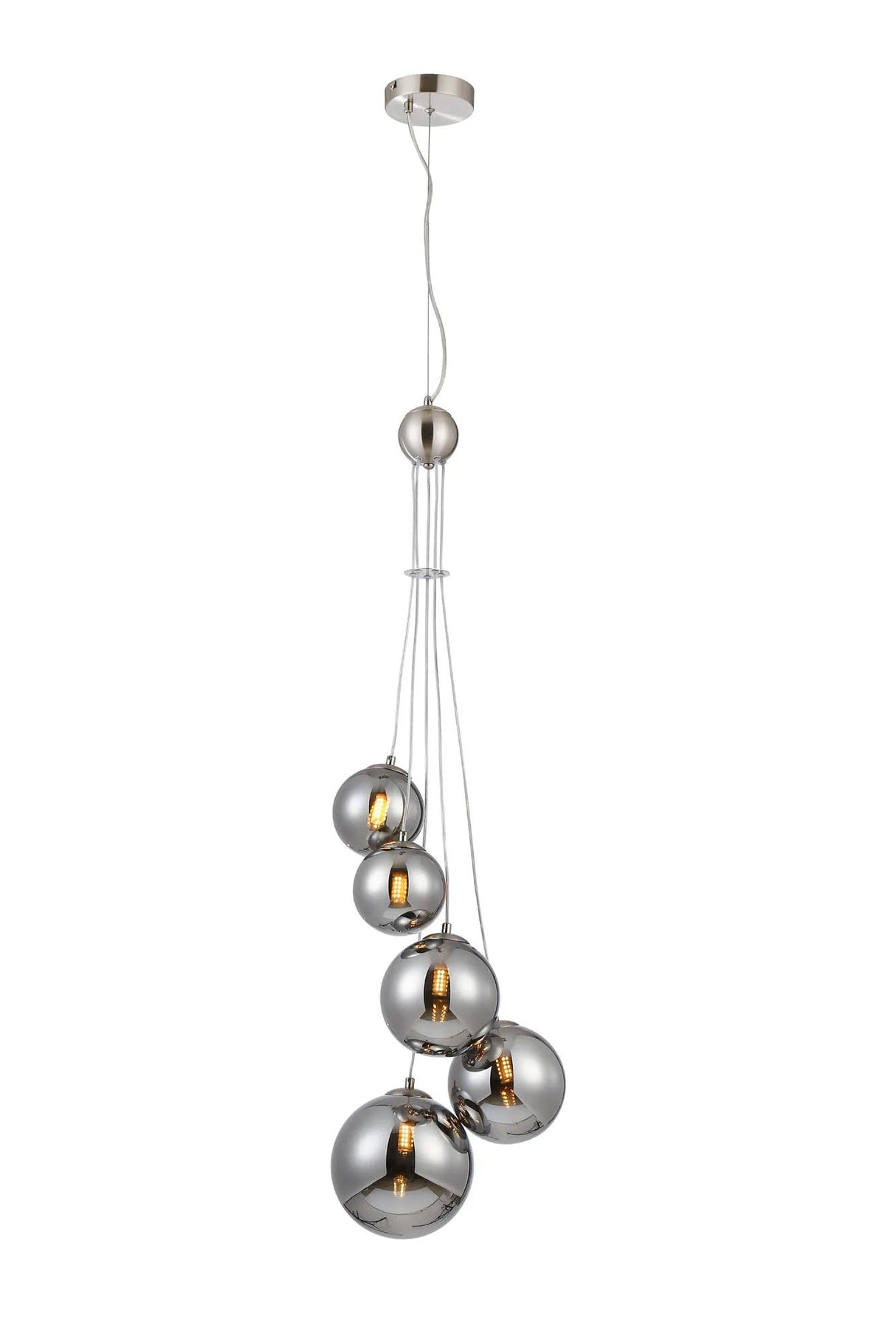 Ferguson Pendant, 5 x G9, Satin Nickel, Chrome Plated Glass