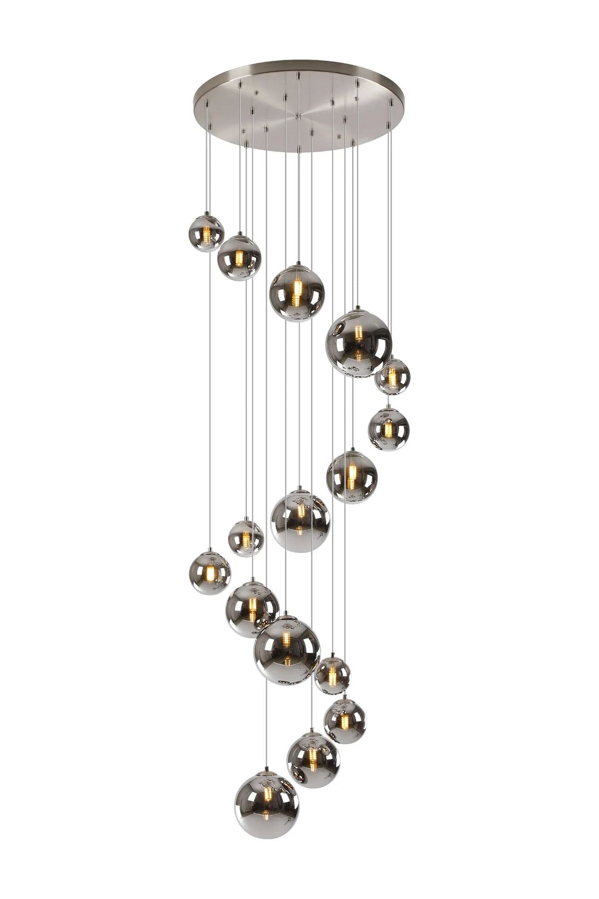 Ferguson Pendant, 16 x G9, Satin Nickel, Chrome Plated Glass