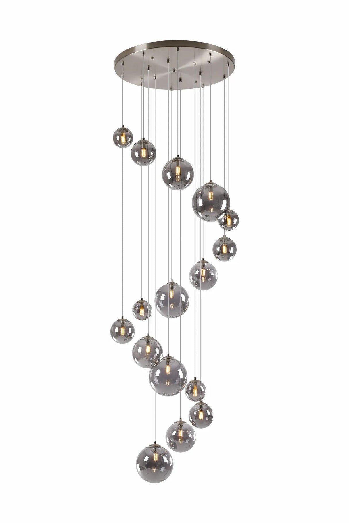 Ferguson Pendant, 16 x G9, Satin Nickel, Smoke Plated Glass