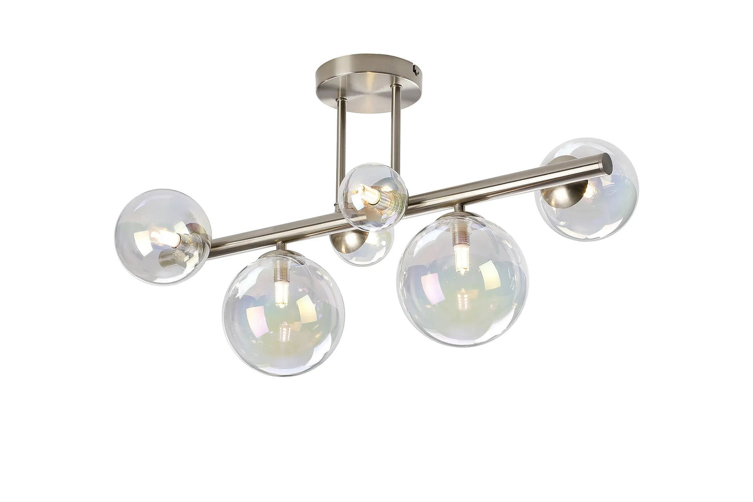 Ferguson Semi Flush Ceiling Light, 6 x G9, Satin Nickel, Iridescent Plated Glass