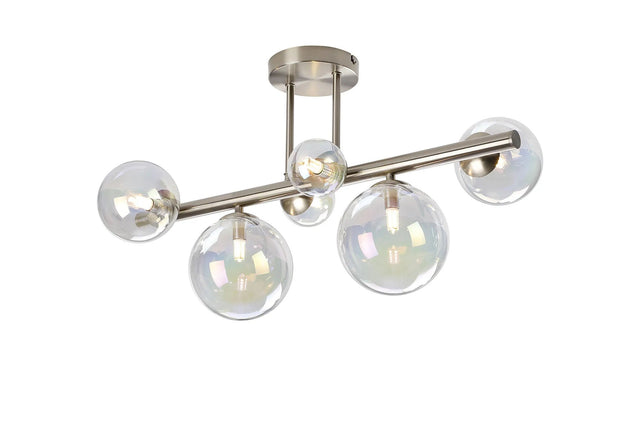 Ferguson Semi Flush Ceiling Light, 6 x G9, Satin Nickel, Iridescent Plated Glass