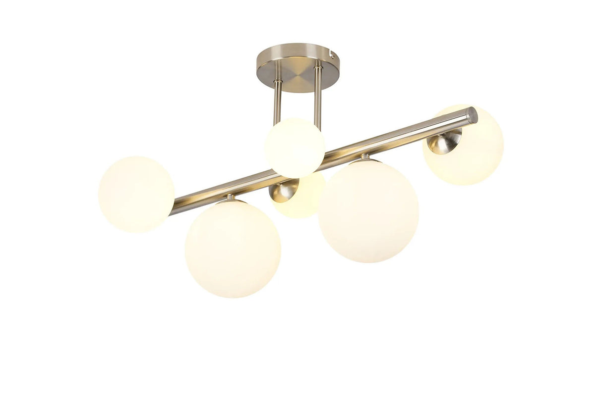 Ferguson Semi Flush Ceiling Light, 6 x G9, Satin Nickel, Opal Glass