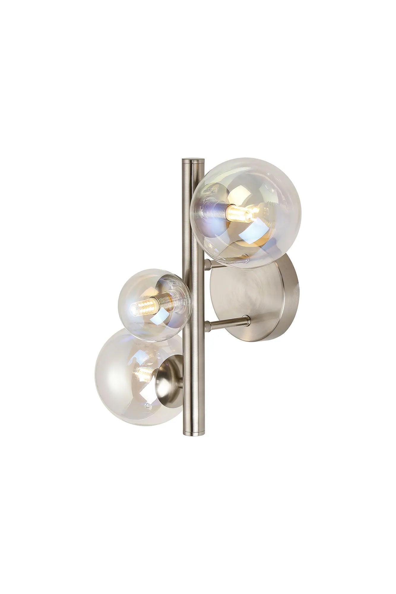 Ferguson Wall Lamp, 3 x G9, Satin Nickel, Iridescent Plated Glass