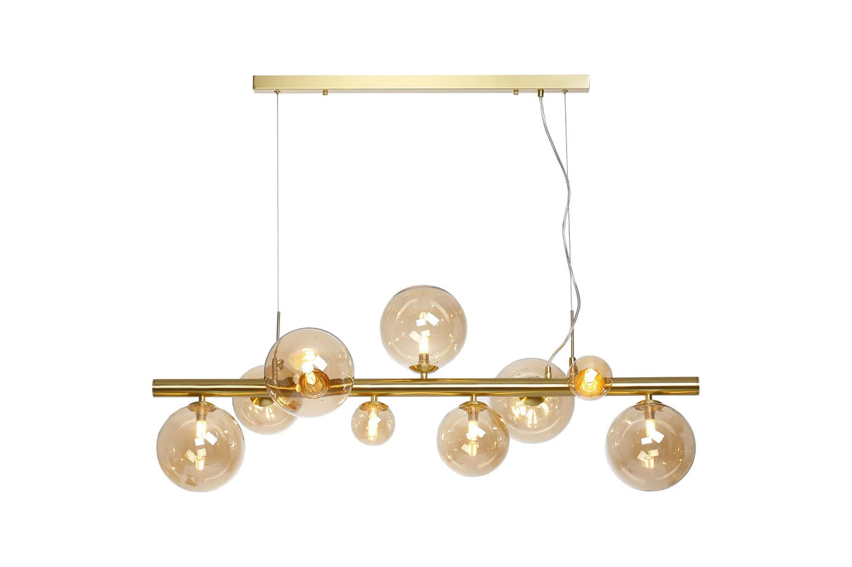 Ferguson Linear Pendant, 9 x G9, Satin Gold, Amber Plated Glass
