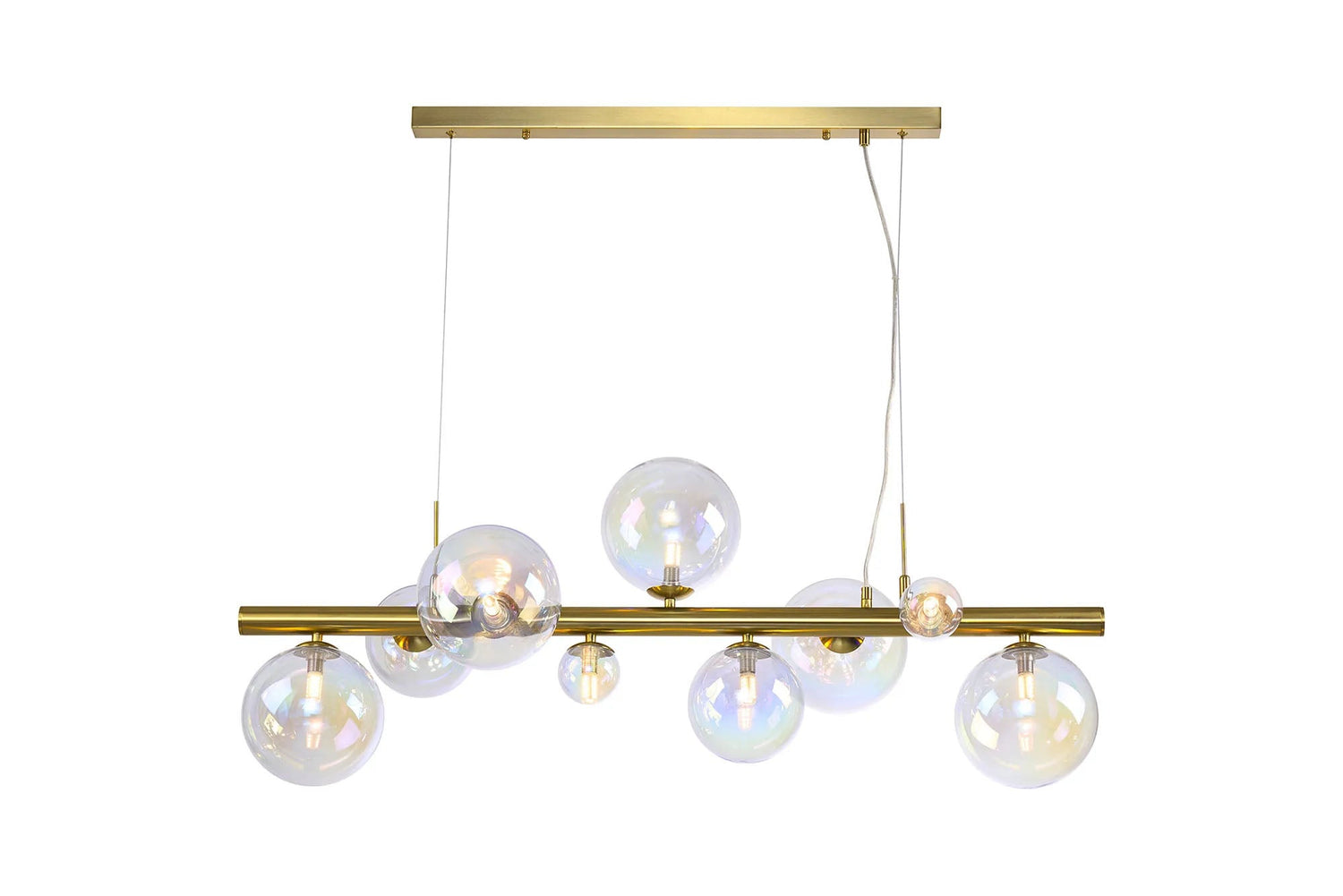Ferguson Linear Pendant, 9 x G9, Satin Gold, Iridescent Plated Glass
