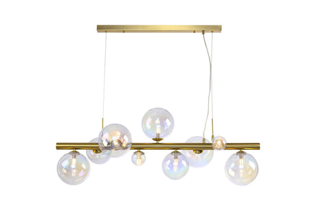 Ferguson Linear Pendant, 9 x G9, Satin Gold, Iridescent Plated Glass