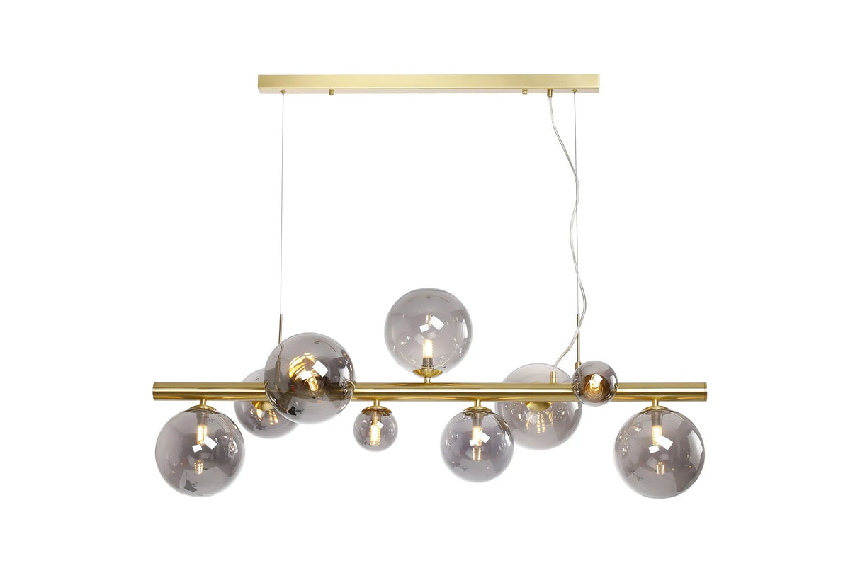 Ferguson Linear Pendant, 9 x G9, Satin Gold, Smoke Plated Glass