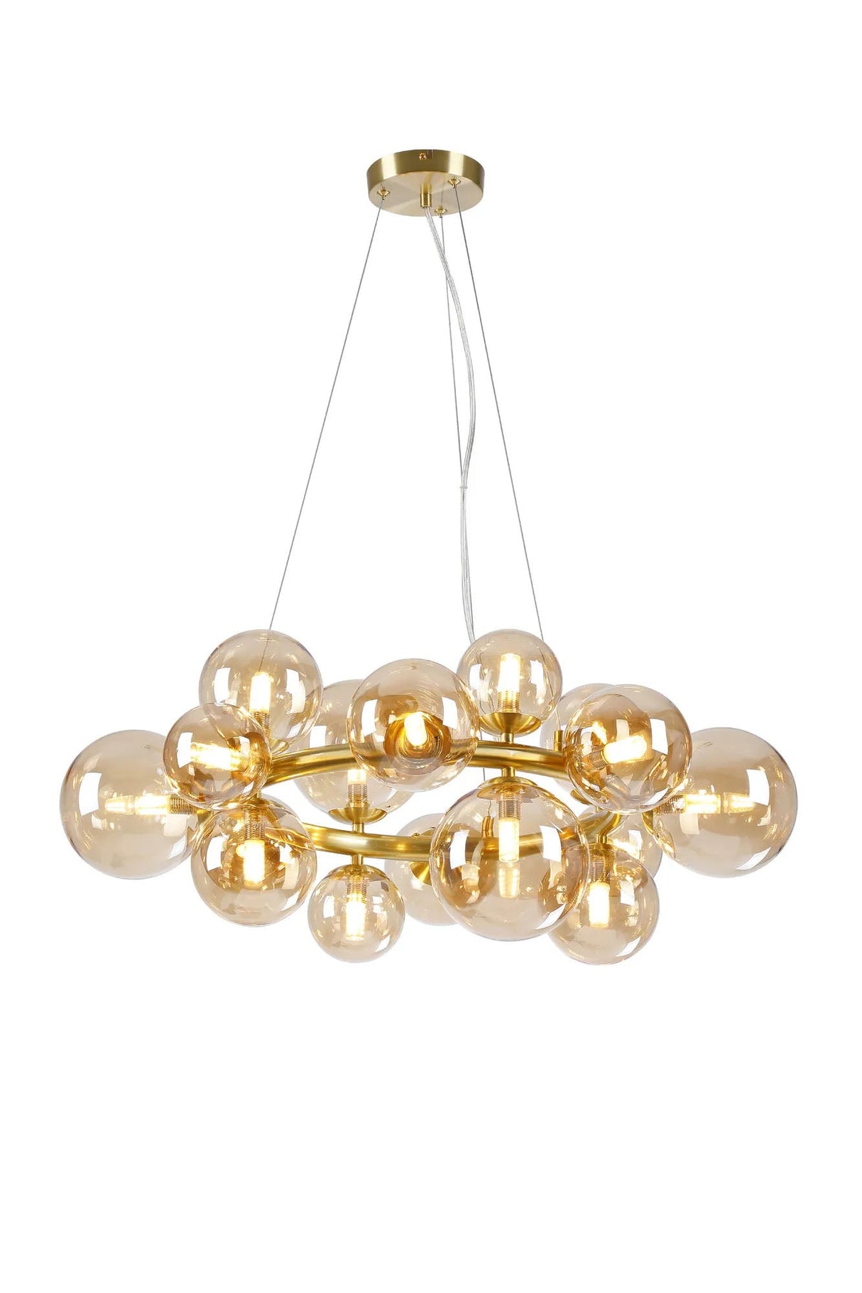 Ferguson Circular Pendant, 16 x G9, Satin Gold, Amber Plated Glass