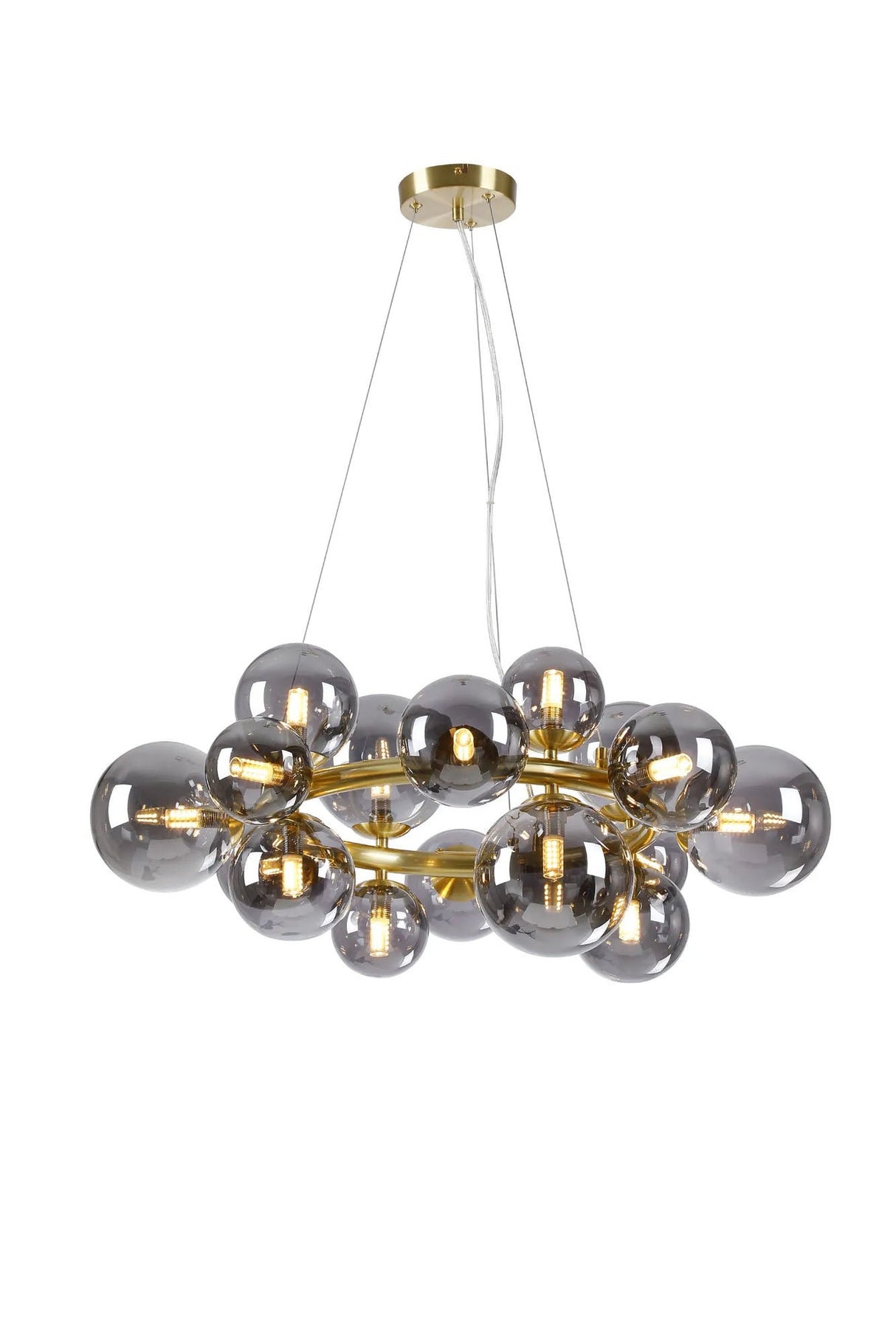 Ferguson Circular Pendant, 16 x G9, Satin Gold, Smoke Plated Glass