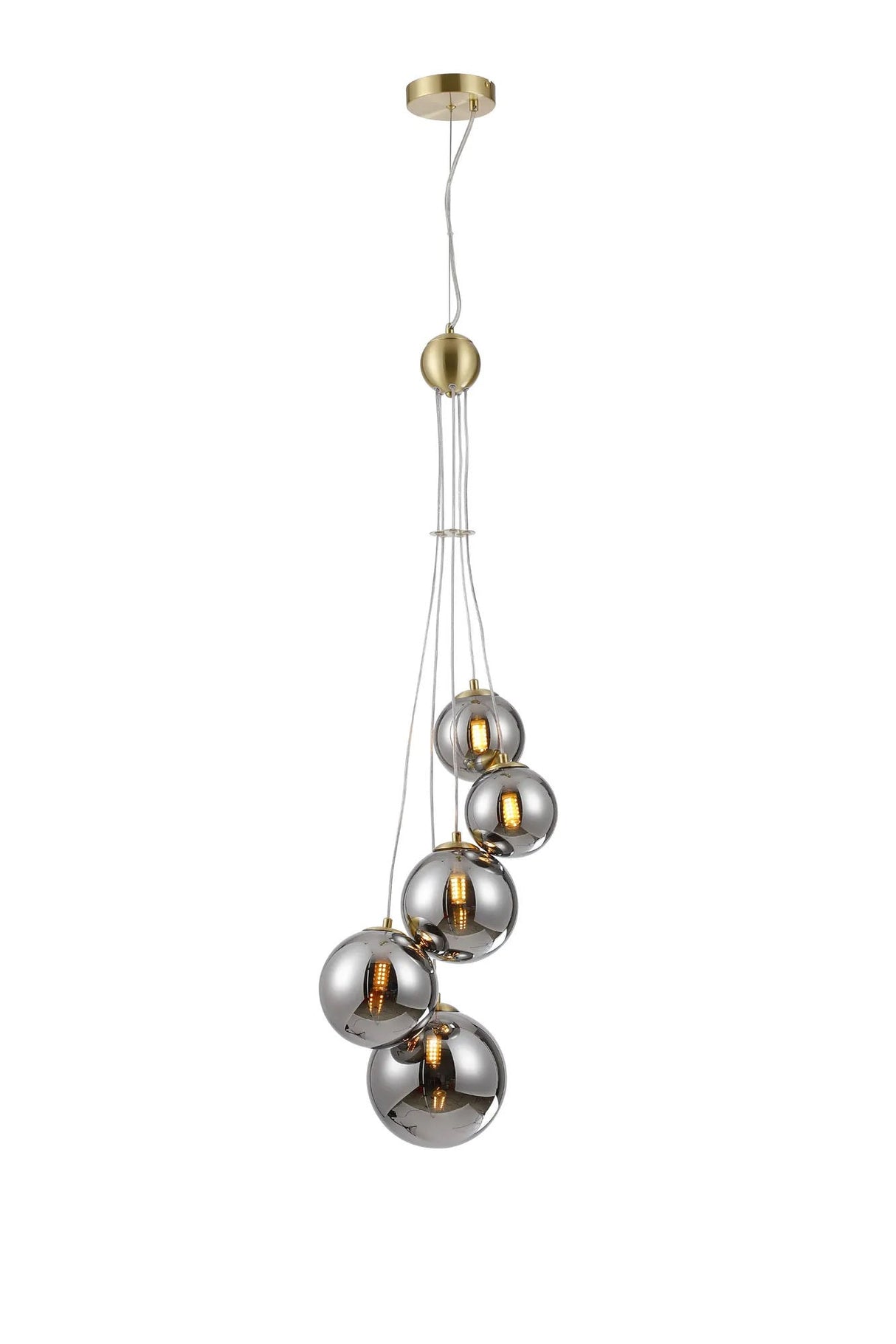Ferguson Pendant, 5 x G9, Satin Gold, Chrome Plated Glass