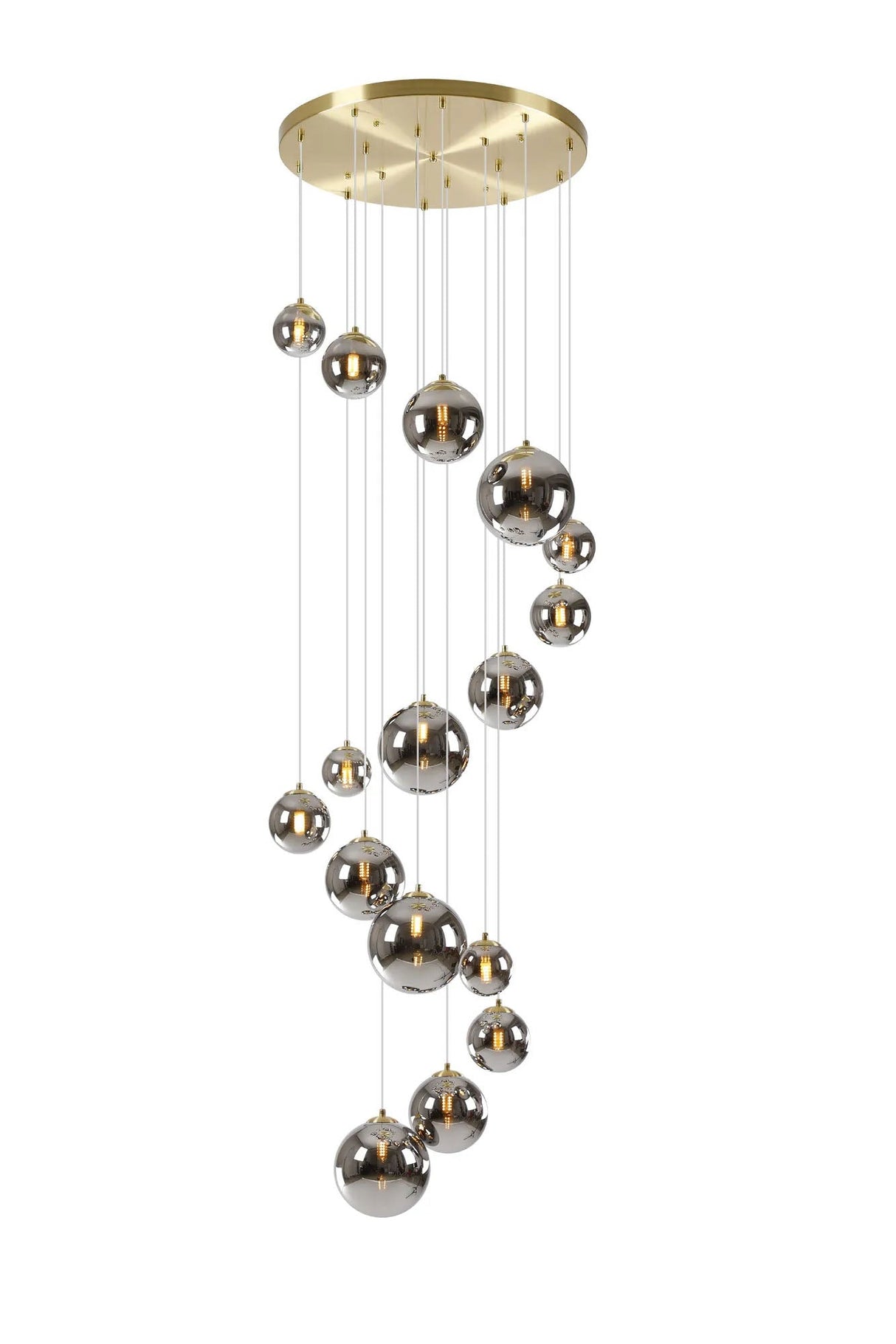 Ferguson Pendant, 16 x G9, Satin Gold, Chrome Plated Glass