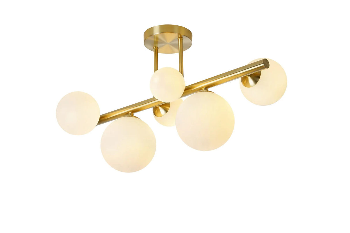 Ferguson Semi Flush Ceiling Light, 6 x G9, Satin Gold, Opal Glass