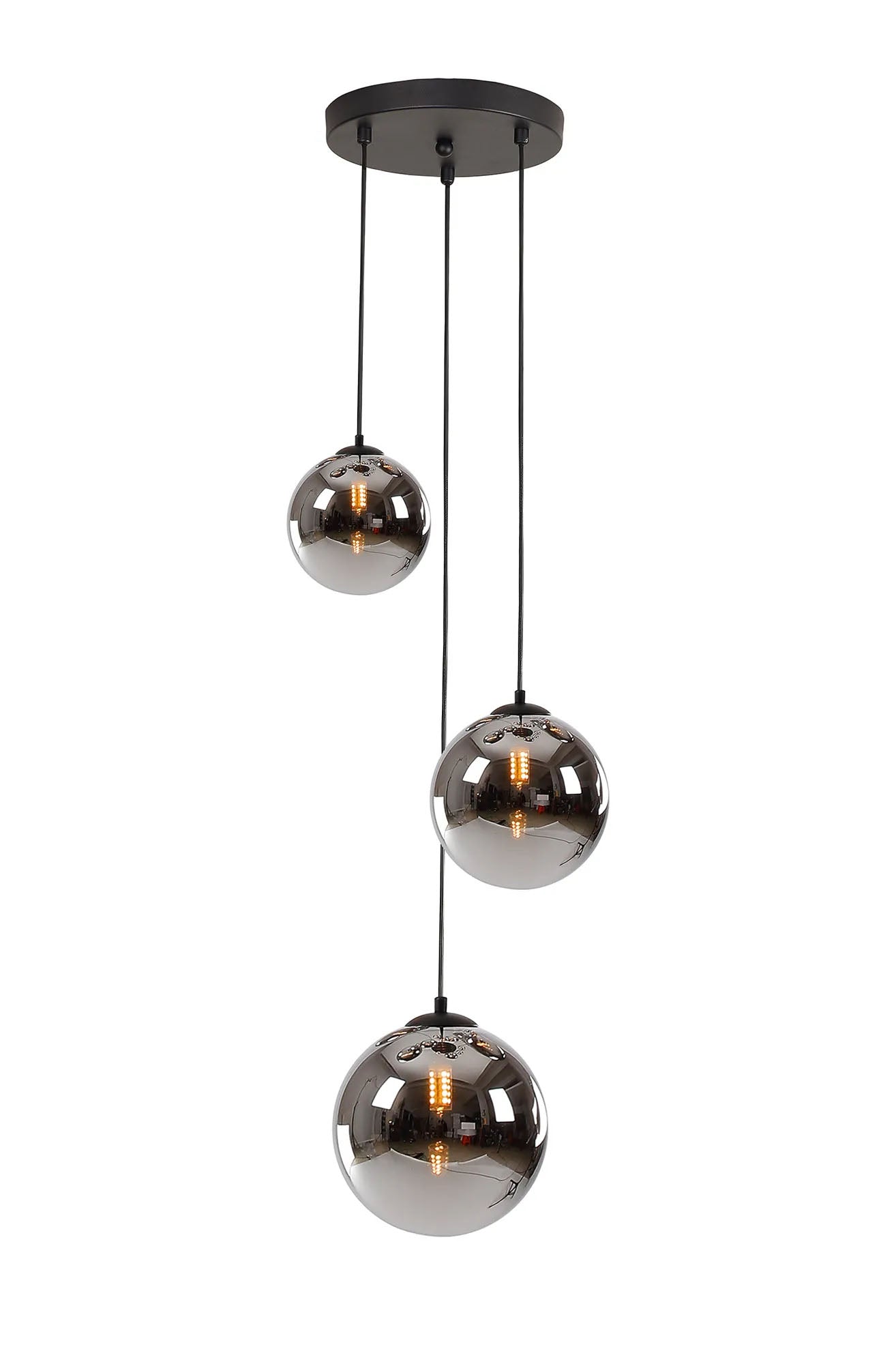 Ferguson Round Pendant, 3 x G9, Satin Black/Chrome