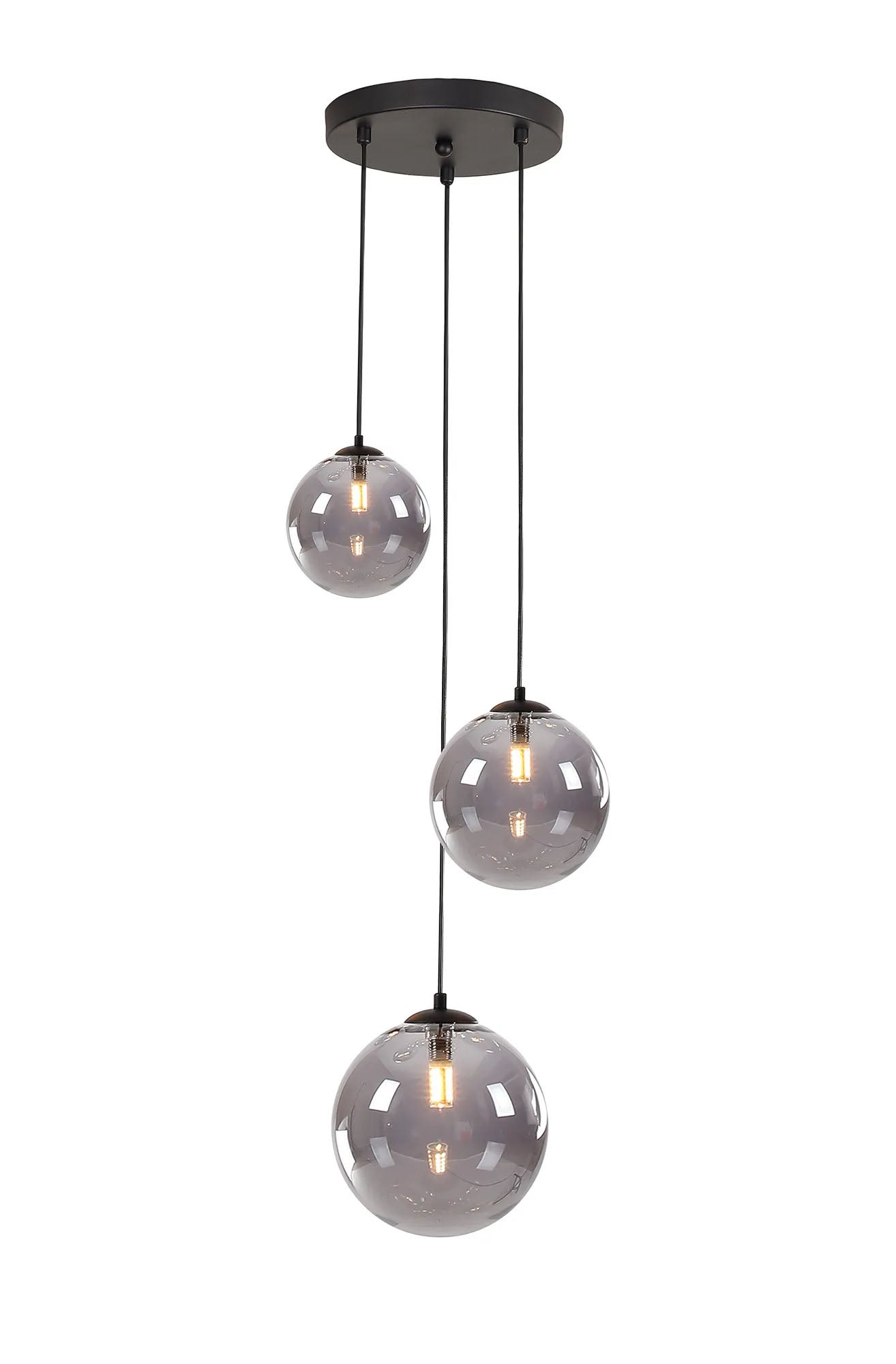 Ferguson Round Pendant, 3 x G9, Satin Black/Smoke