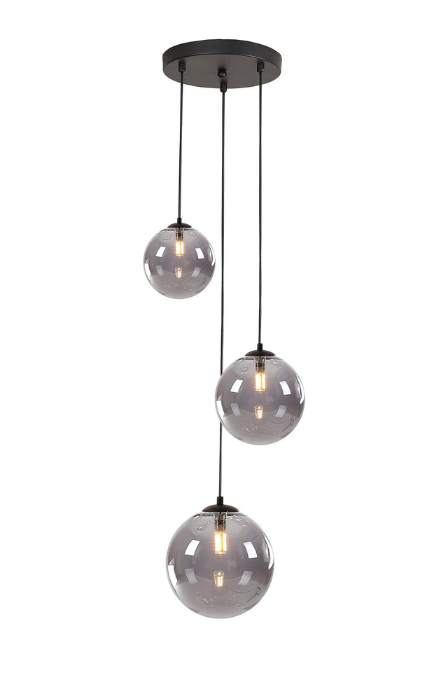 Ferguson Round Pendant, 3 x G9, Satin Black/Smoke