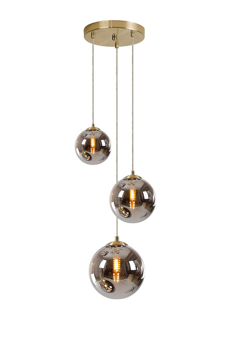 Ferguson Round Pendant, 3 x G9, Satin Gold/Chrome