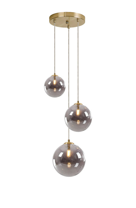 Ferguson Round Pendant, 3 x G9, Satin Gold/Smoke