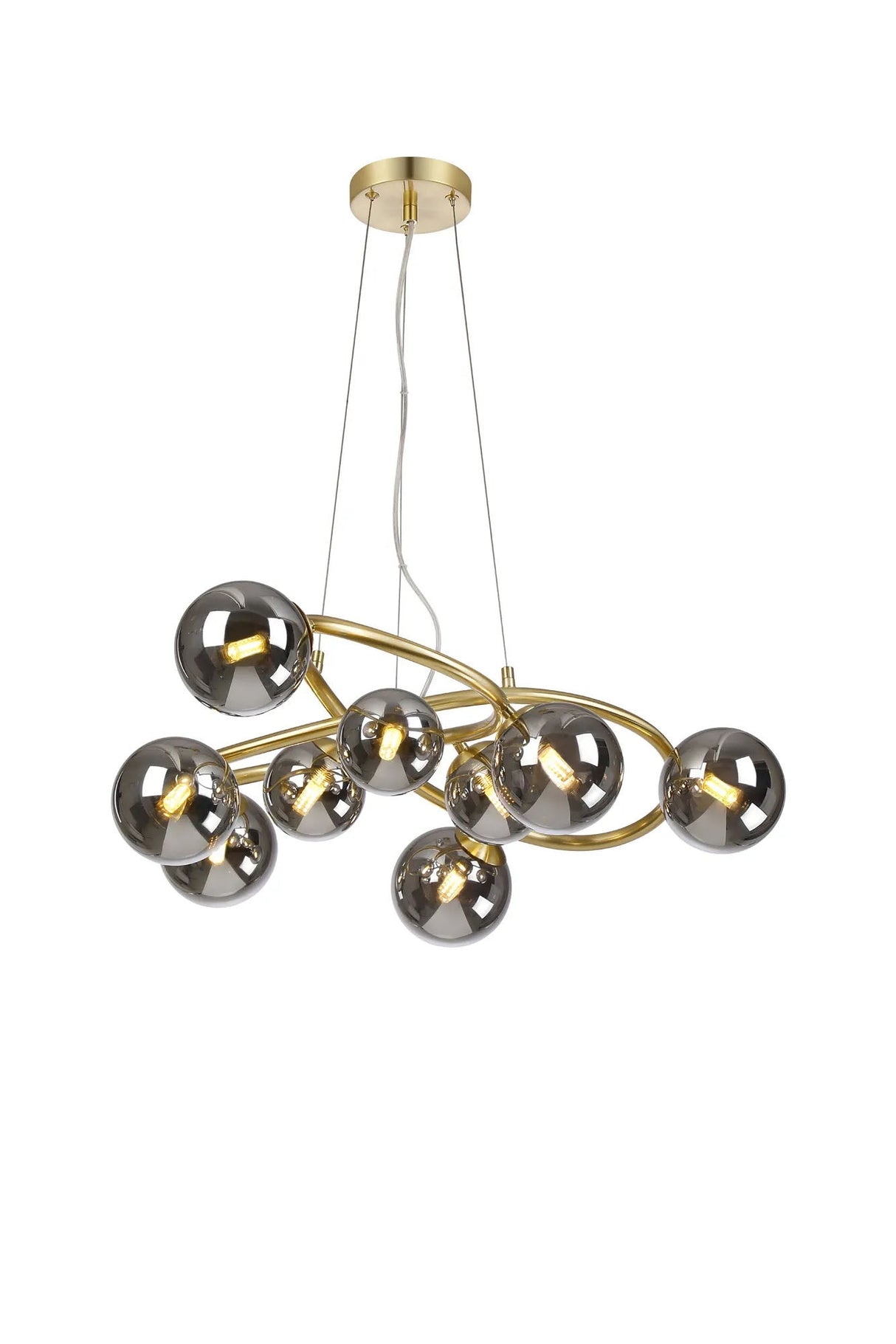 Ferguson Twisted Pendant, 9 x G9, Satin Gold, Chrome Plated Glass