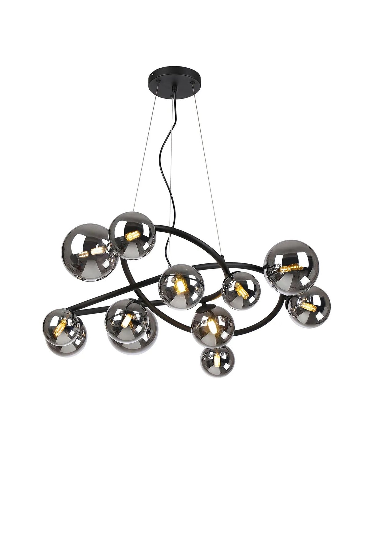 Ferguson Twisted Pendant, 12 x G9, Satin Black, Chrome Plated Glass