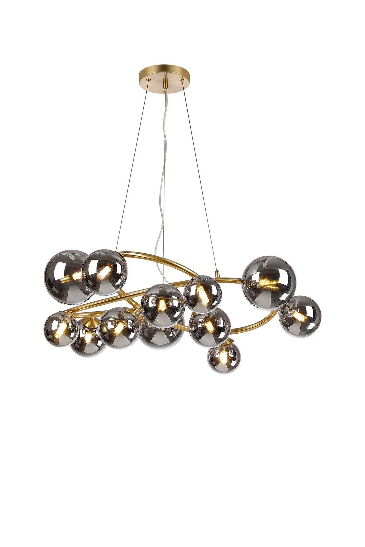 Ferguson Twisted Pendant, 12 x G9, Satin Gold, Chrome Plated Glass
