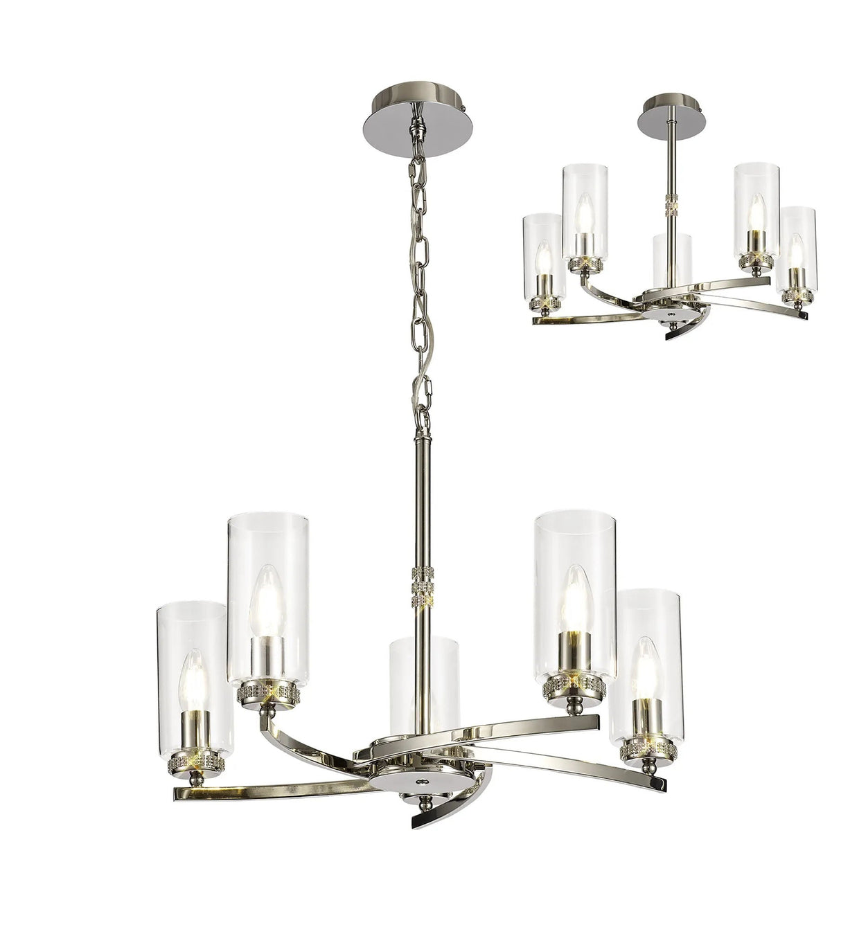 Gates Pendant/Semi Flush, 5 x E14, Polished Nickel