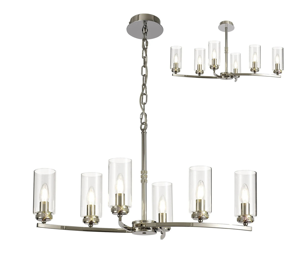 Gates Rectangular Pendant/Semi Flush, 6 x E14, Polished Nickel