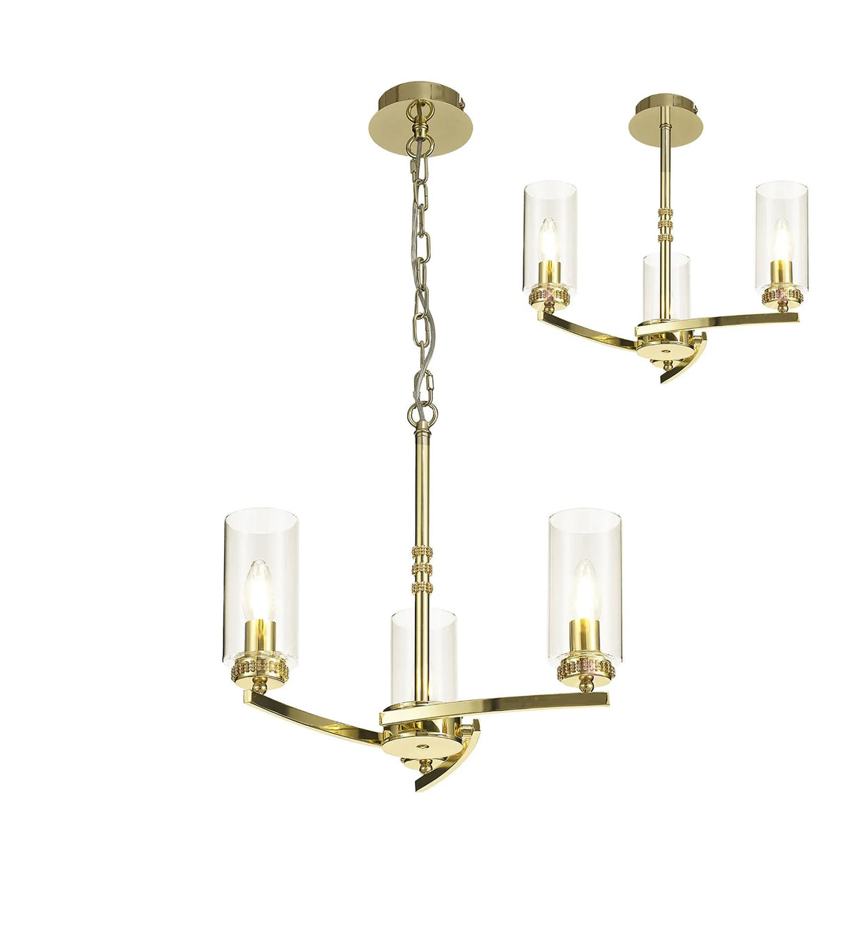 Gates Pendant/Semi Flush, 3 x E14, Polished Gold
