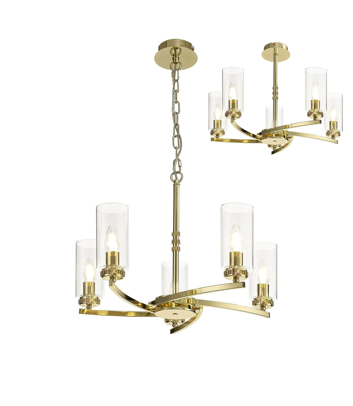 Gates Pendant/Semi Flush, 5 x E14, Polished Gold