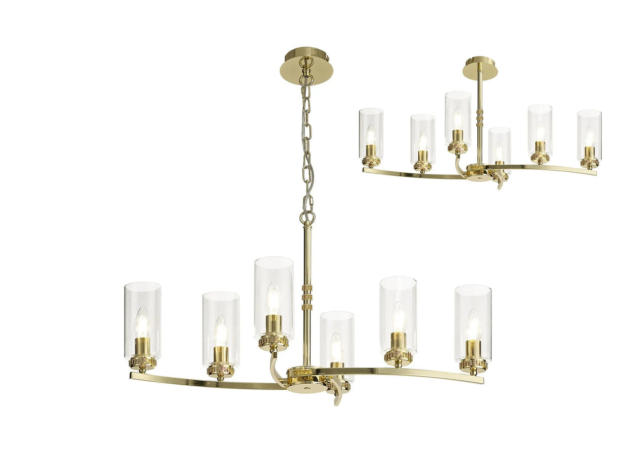 Gates Rectangular Pendant/Semi Flush, 6 x E14, Polished Gold