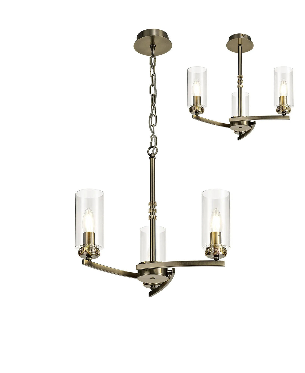 Gates Pendant/Semi Flush, 3 x E14, Antique Brass