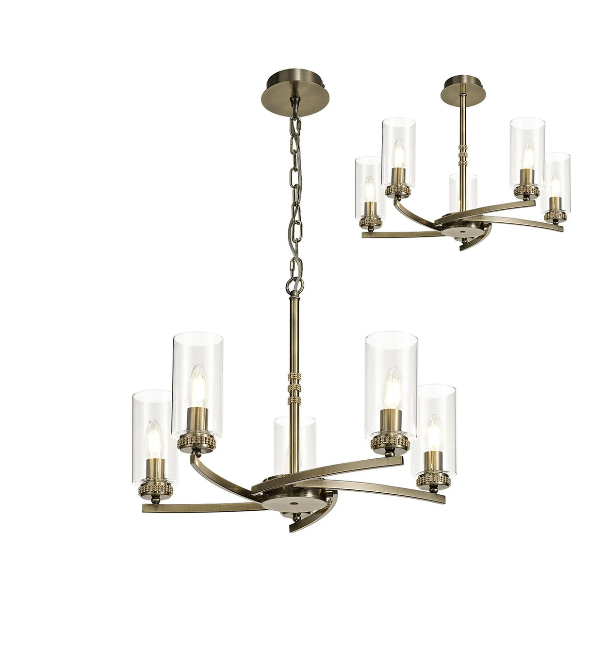 Gates Pendant/Semi Flush, 5 x E14, Antique Brass