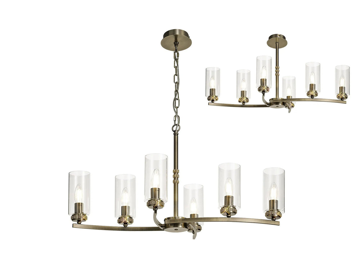 Gates Rectangular Pendant/Semi Flush, 6 x E14, Antique Brass