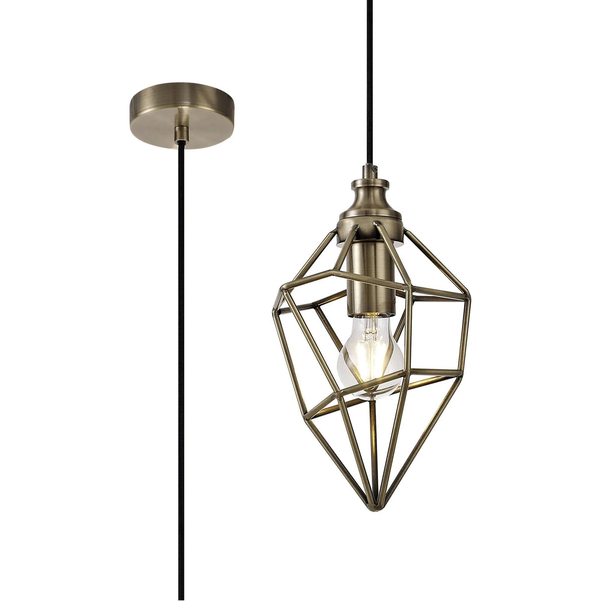 Gaughan Small Pendant, 1 x E27, Antique Brass