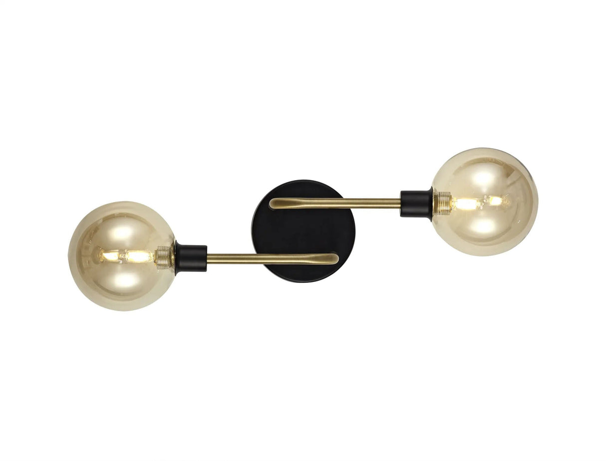 Gayle Wall/Flush Light, 2 x G9, Matt Black/Antique Brass/Cognac Glass