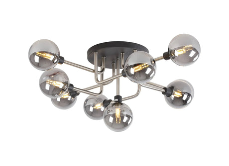 Gayle Flush Ceiling, 9 x G9, Graphite/Satin Nickel/Smoke Glass