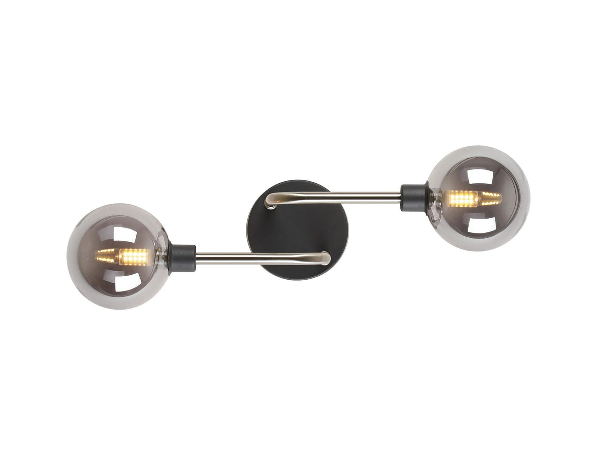 Gayle Wall/Flush Light, 2 x G9, Graphite/Satin Nickel/Smoke Glass
