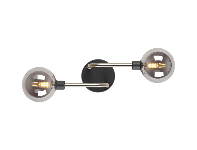 Gayle Wall/Flush Light, 2 x G9, Graphite/Satin Nickel/Smoke Glass