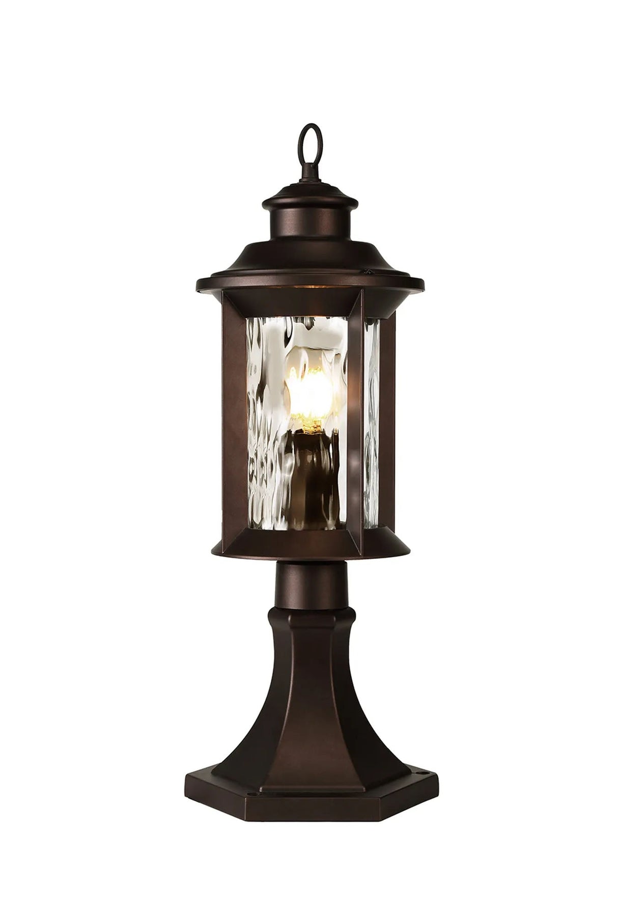Goodman Pedestal Lamp, 1 x E27, Antique Bronze/Clear Ripple Glass, IP54