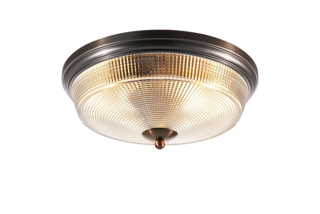 Gordon 2 x E27 Flush Ceiling Light, IP44, Bronze/Prismatic Glass