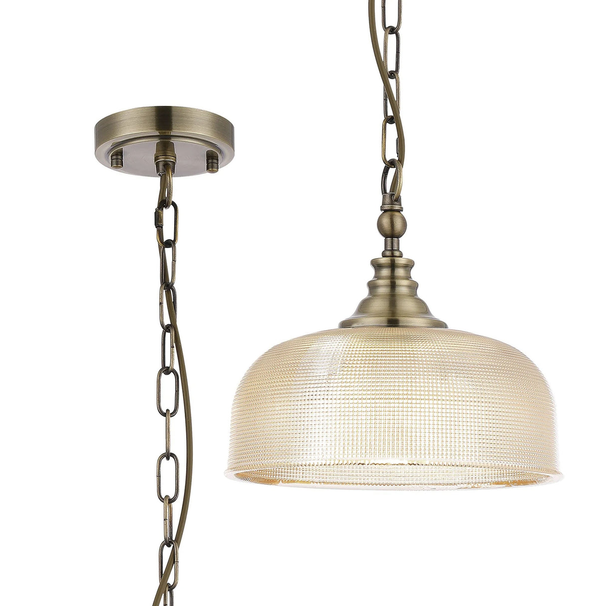 Gray Flush/Single Pendant, 1 Light Adjustable E27, Antique Brass/Amber Glass