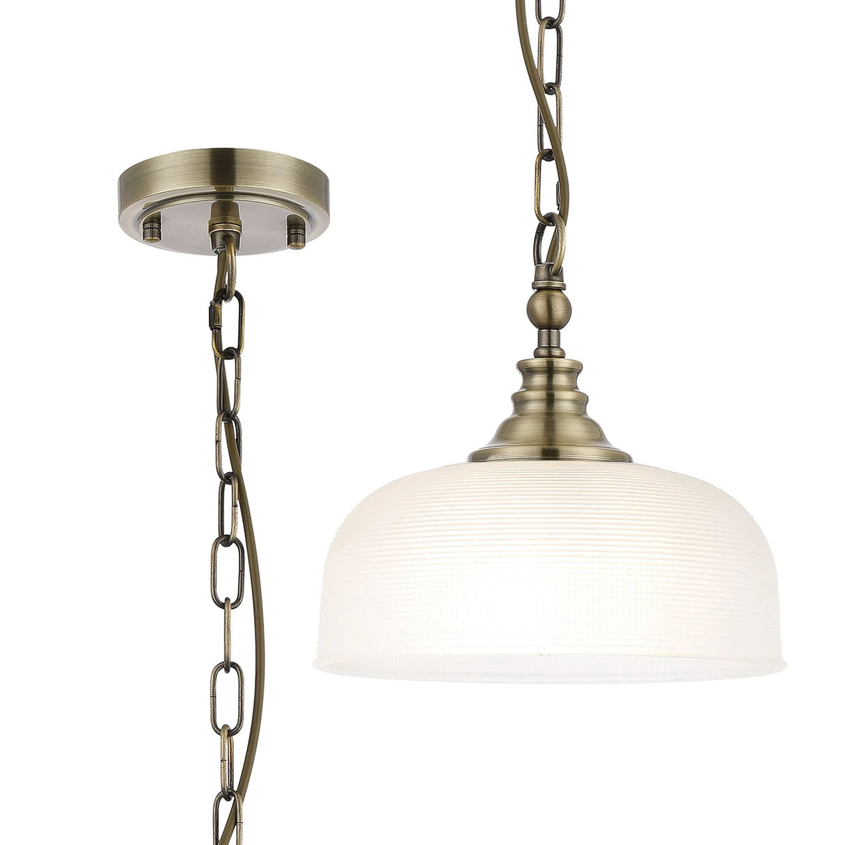 Gray Flush/Single Pendant, 1 Light Adjustable E27, Antique Brass/Frosted Glass
