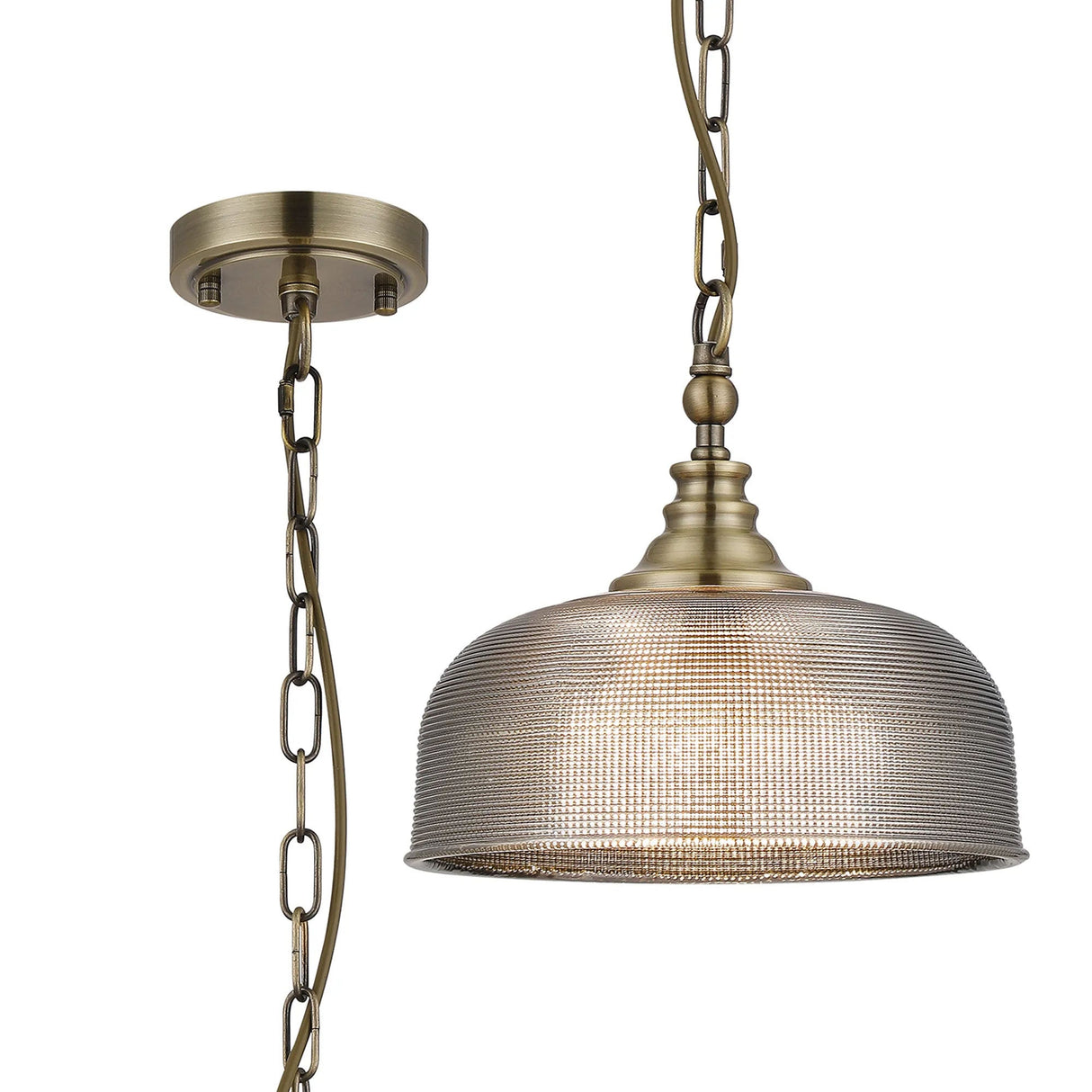 Gray Flush/Single Pendant, 1 Light Adjustable E27, Antique Brass/Smoke Glass