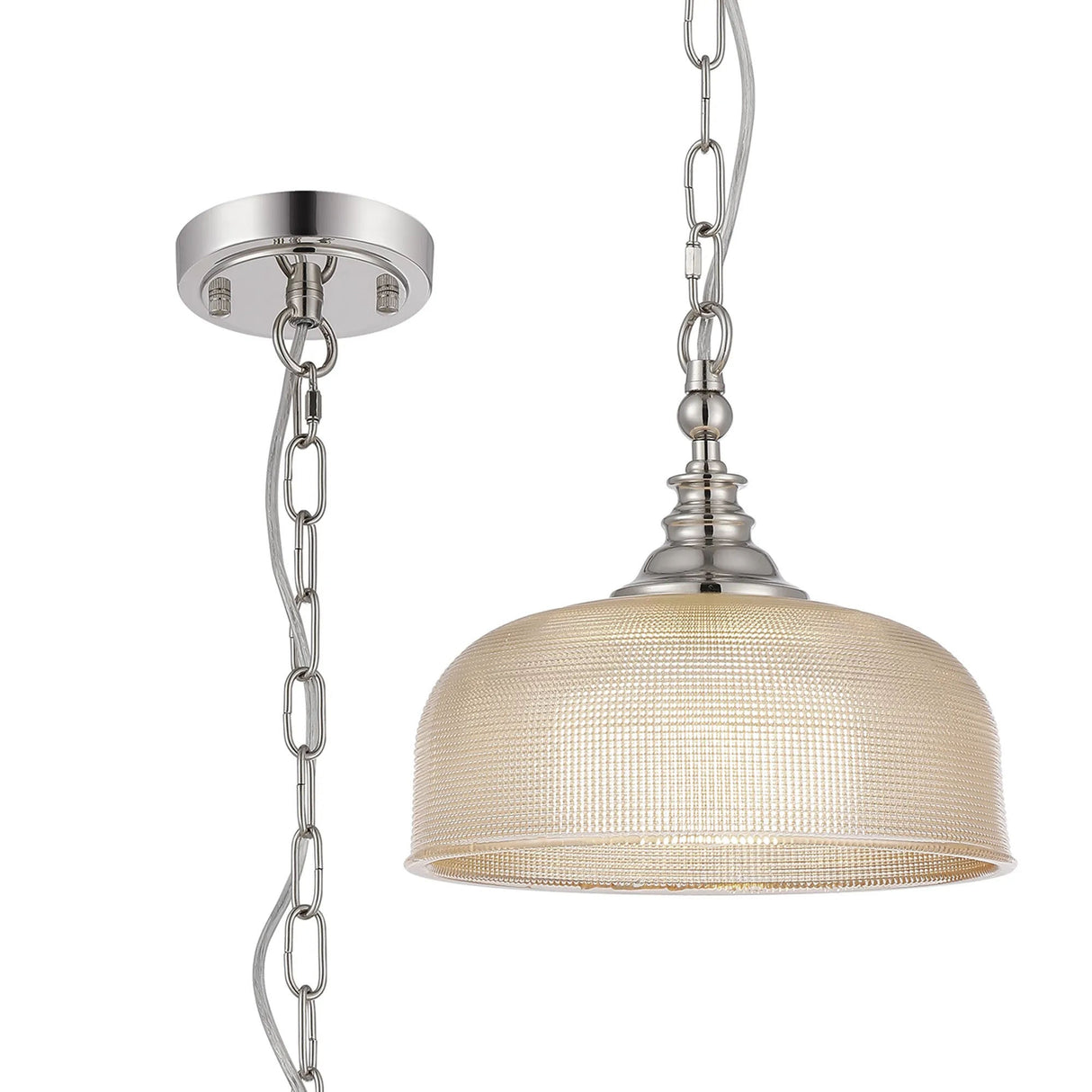 Gray Flush/Single Pendant, 1 Light Adjustable E27, Polished Nickel/Amber Glass