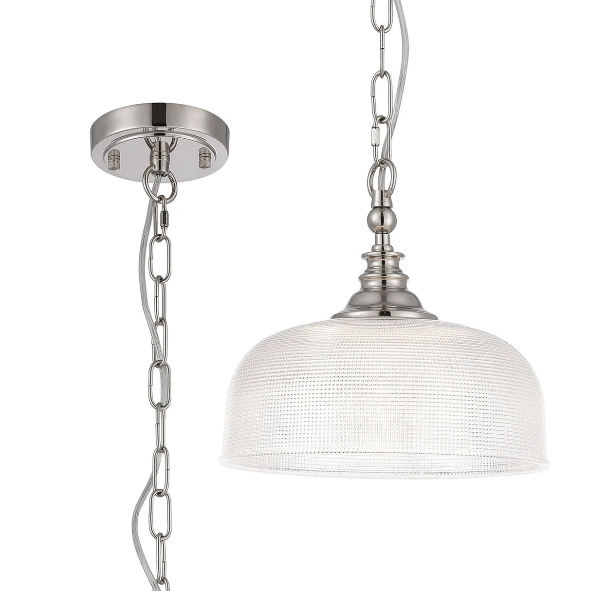 Gray Flush/Single Pendant, 1 Light Adjustable E27, Polished Nickel/Frosted Glass